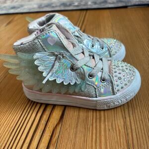 Skechers silver jeweled high top light up toddler sneakers SIZE 8